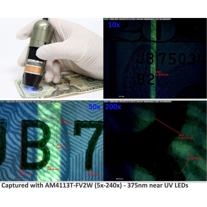 Microscop portabil AM4115T-FUW cu iluminare UV 375 nm si alba, blocare a nivelului de marire si adaptoare interschimbabile